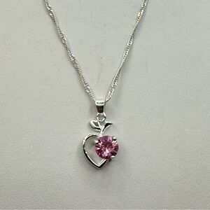 New Silver Plated Pink Crystal Heart Pendant Necklace